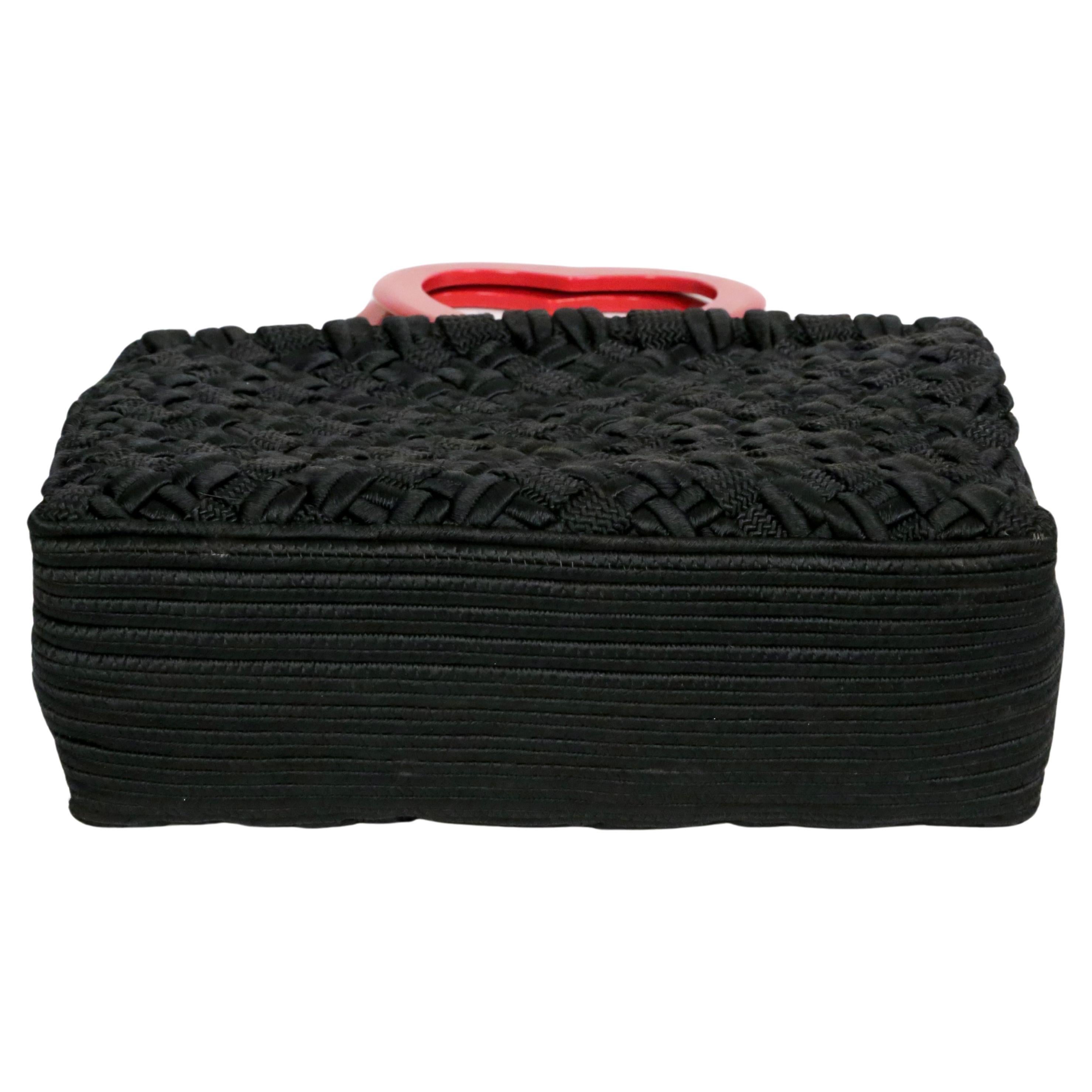 1990's YVES SAINT LAURENT black & red passementerie 'heart' top handle bag For Sale 5