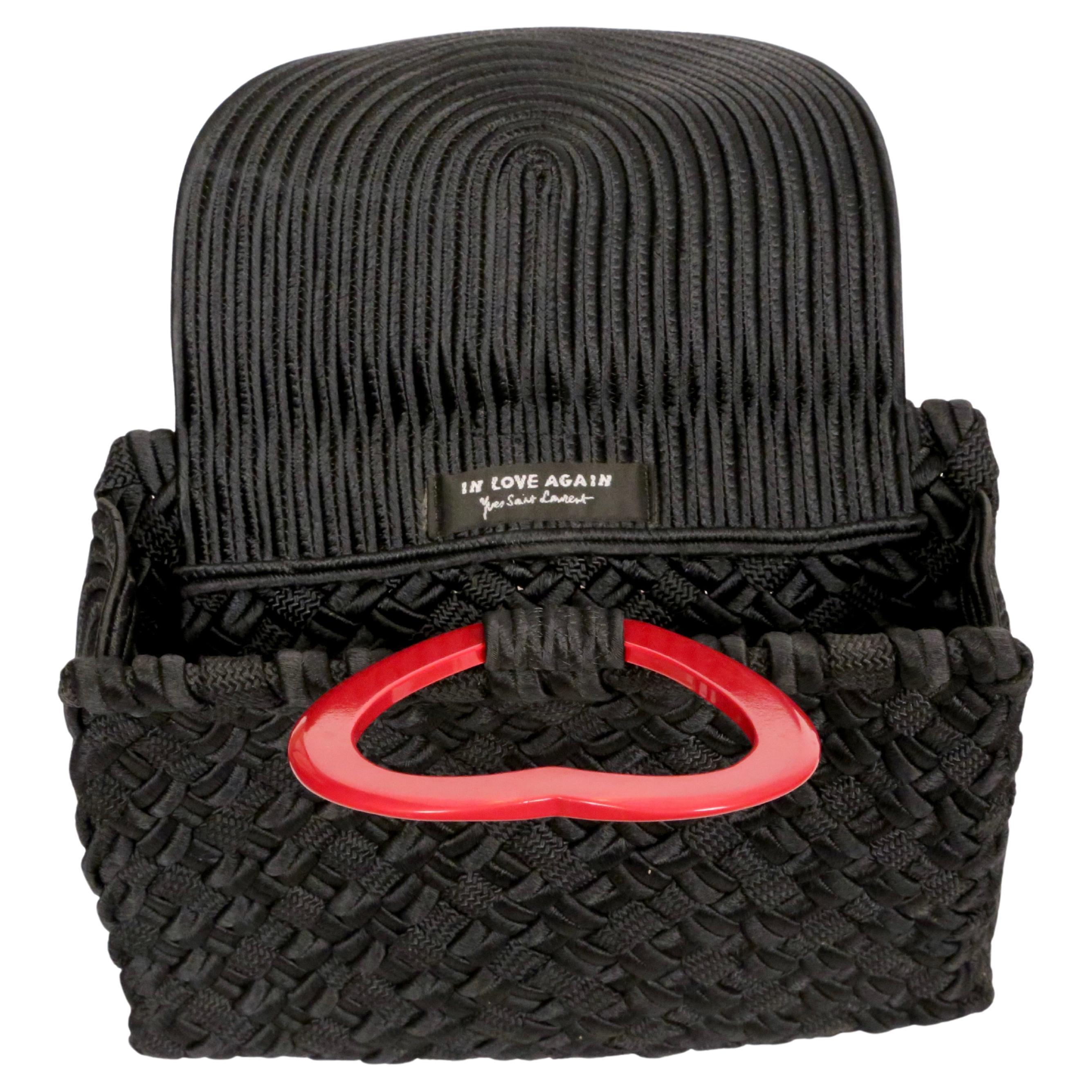 1990's YVES SAINT LAURENT black & red passementerie 'heart' top handle bag For Sale 6