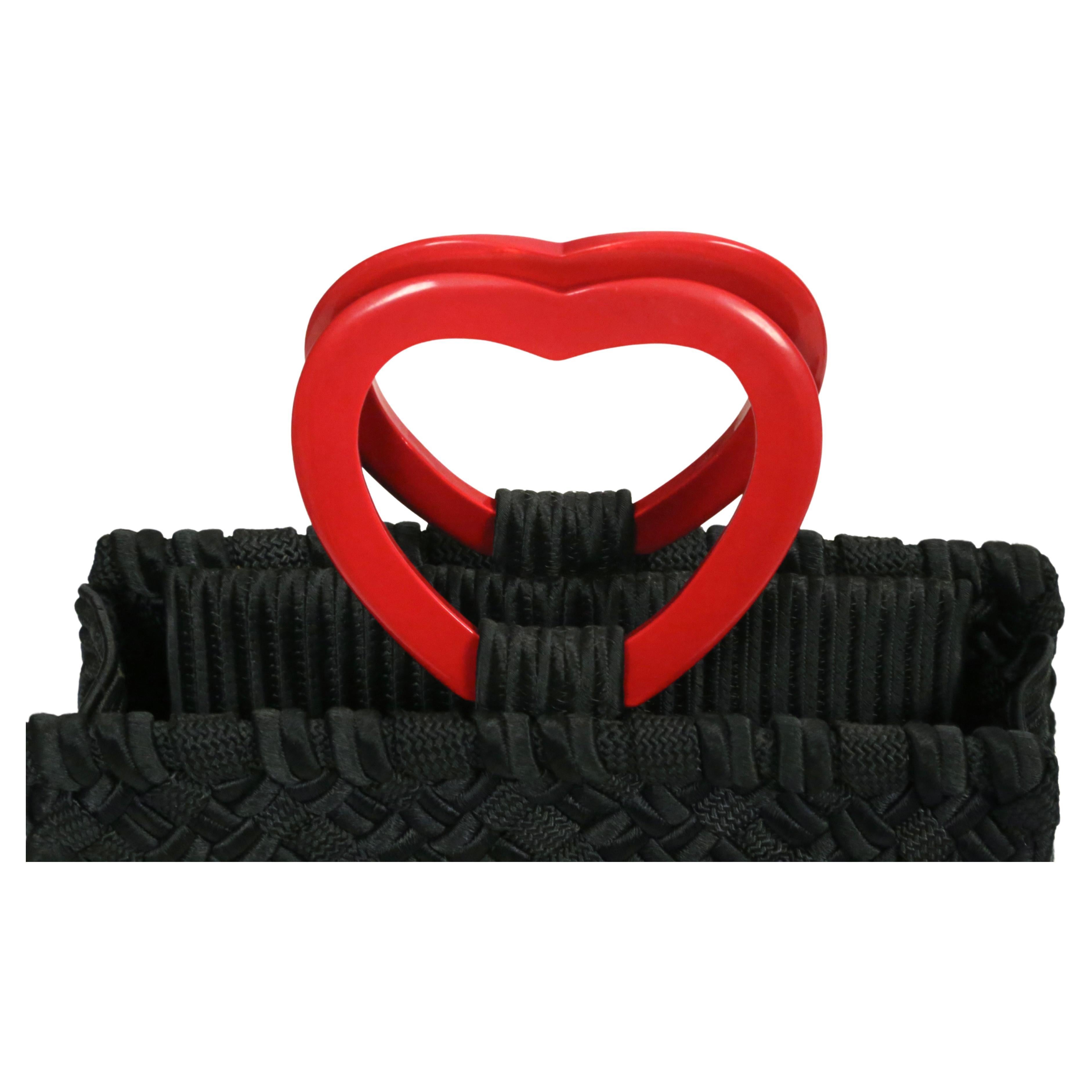 1990's YVES SAINT LAURENT black & red passementerie 'heart' top handle bag For Sale 1