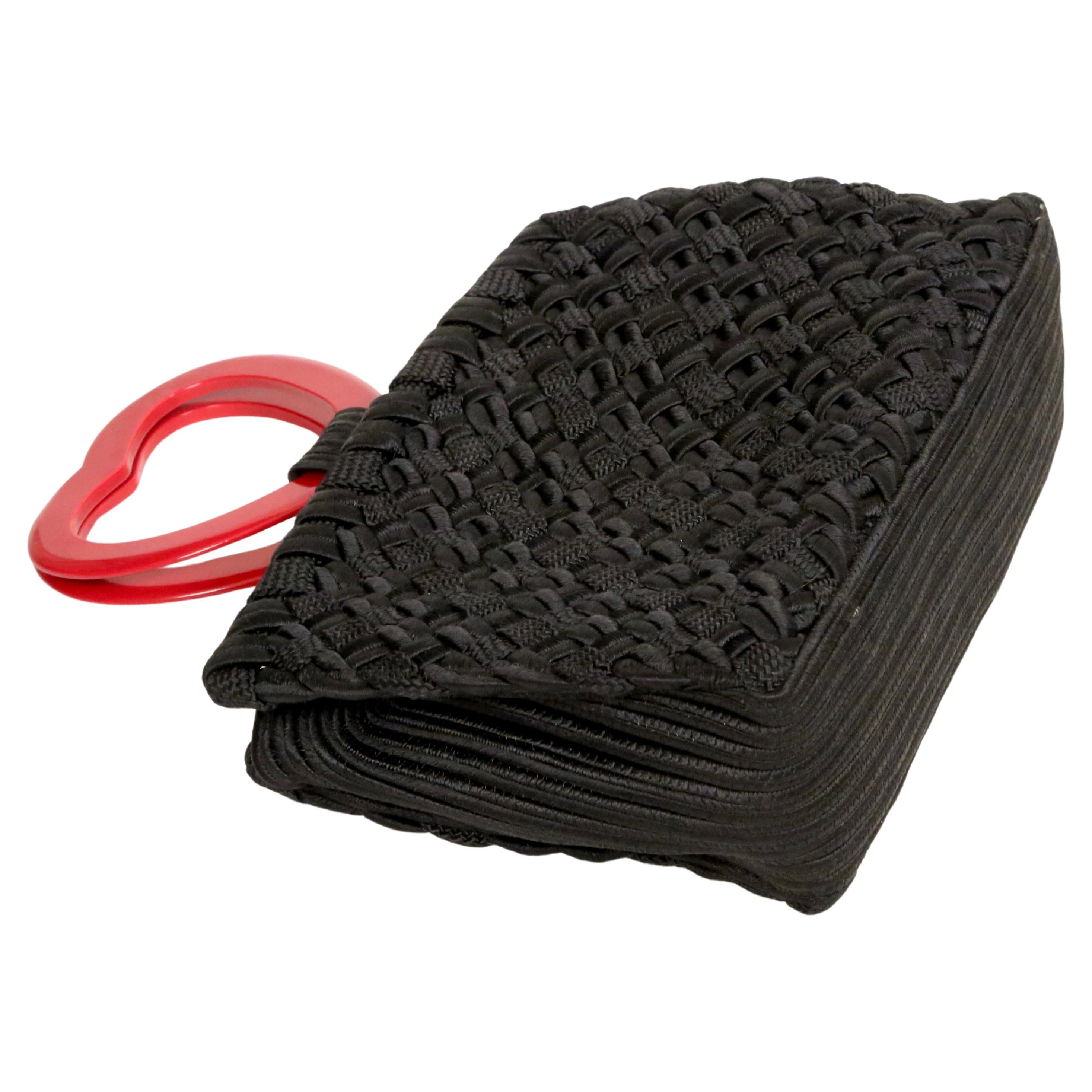 1990's YVES SAINT LAURENT black & red passementerie 'heart' top handle bag For Sale 2