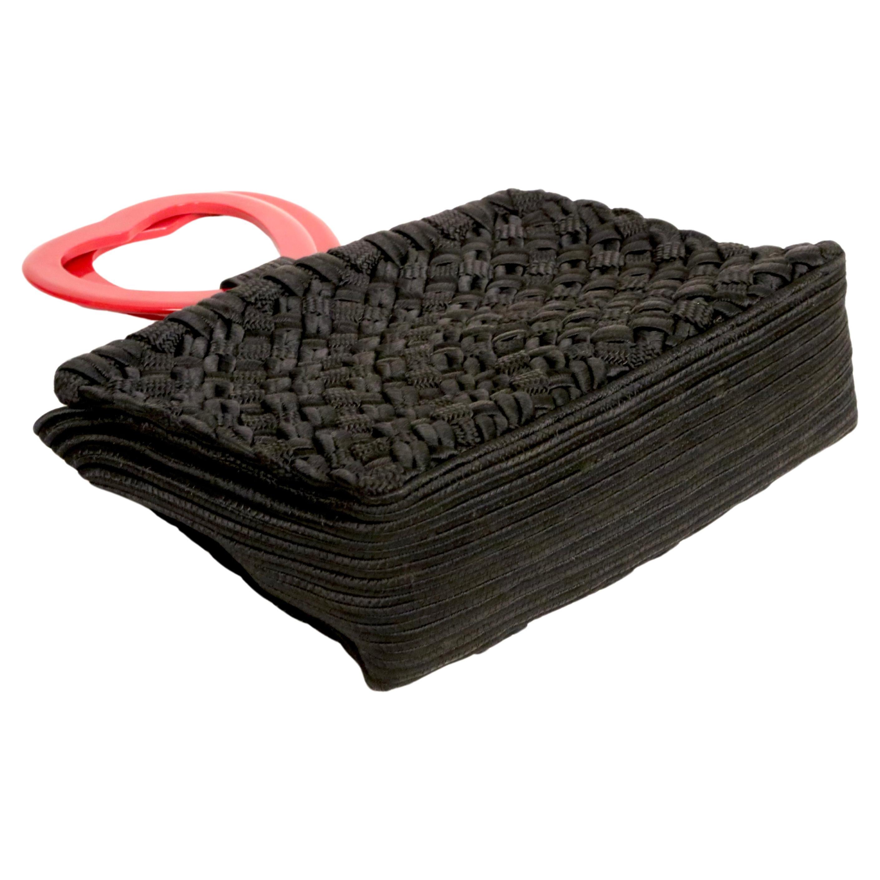 1990's YVES SAINT LAURENT black & red passementerie 'heart' top handle bag For Sale 3