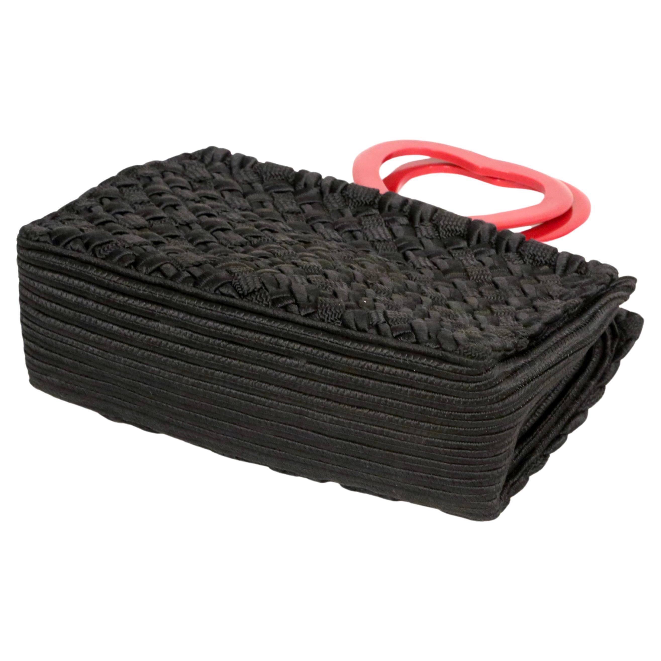 1990's YVES SAINT LAURENT black & red passementerie 'heart' top handle bag For Sale 4