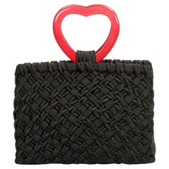 1990's YVES SAINT LAURENT black & red passementerie 'heart' top handle bag