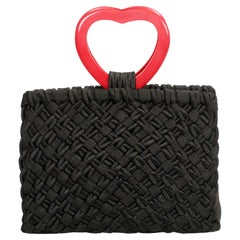 1990er Jahre YVES SAINT LAURENT Schwarze & rote passementerie 'heart' Henkeltasche mit Henkel oben