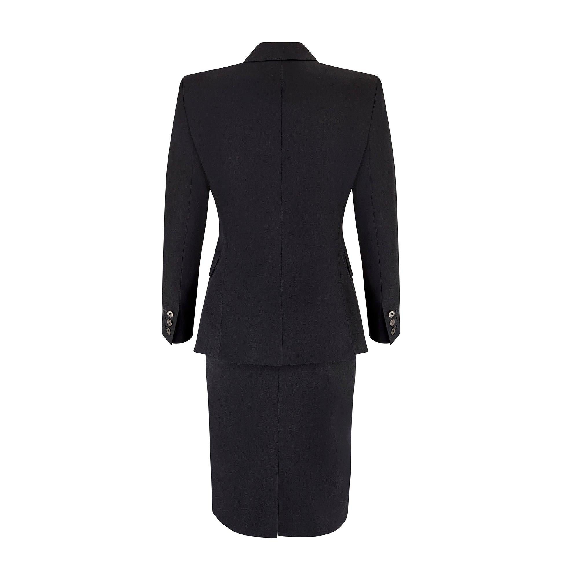 1990s Yves Saint Laurent Black Single Breasted Wool Skirt Suit In Excellent Condition For Sale In London, GB