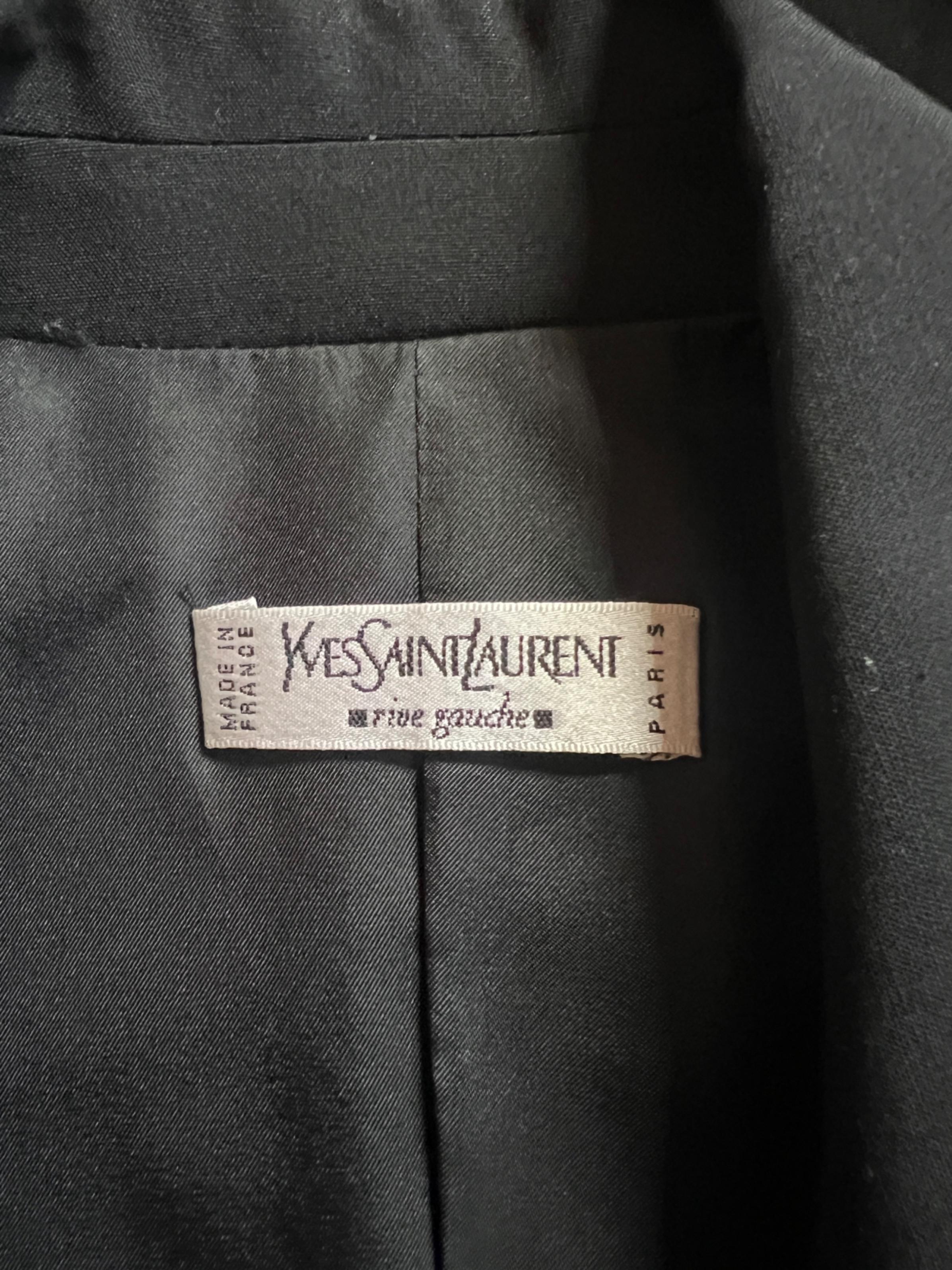1990s Yves Saint Laurent Black Single Breasted Wool Skirt Suit For Sale 4