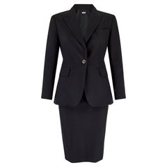 Vintage 1990s Yves Saint Laurent Black Single Breasted Wool Skirt Suit