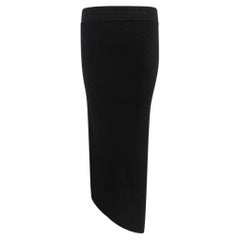 1990s Yves Saint Laurent Black Stretch Ribbed Knit Asymmetric Maxi Skirt FR42