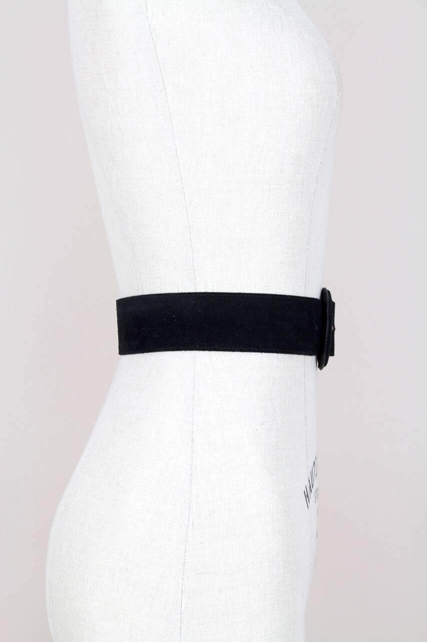 Yves Saint Laurent Black Suede Belt With Gold Tone Accents and YSL Logo, 1990s  In Excellent Condition In Munich, DE