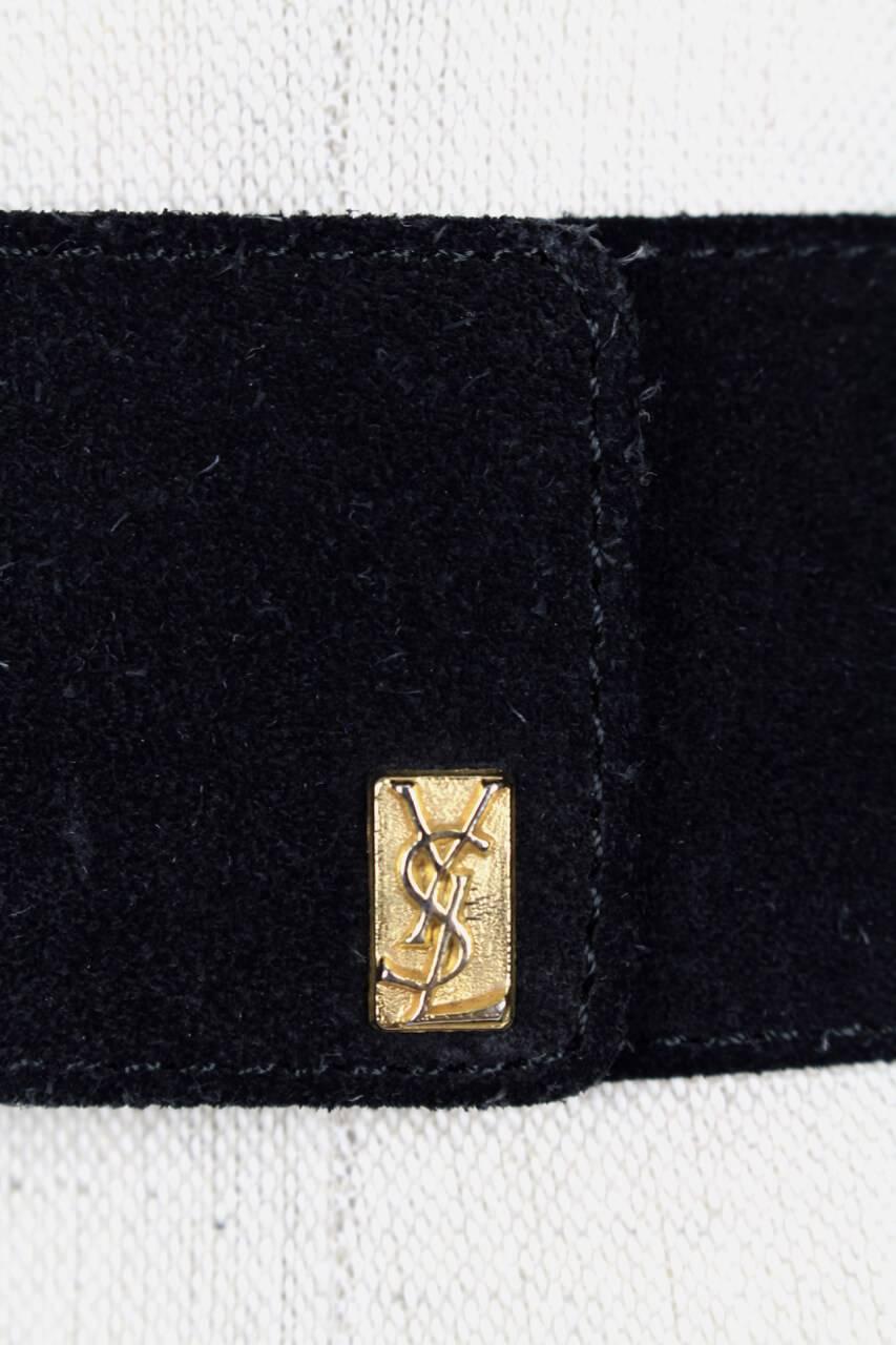 Yves Saint Laurent Black Suede Belt With Gold Tone Accents and YSL Logo, 1990s  2