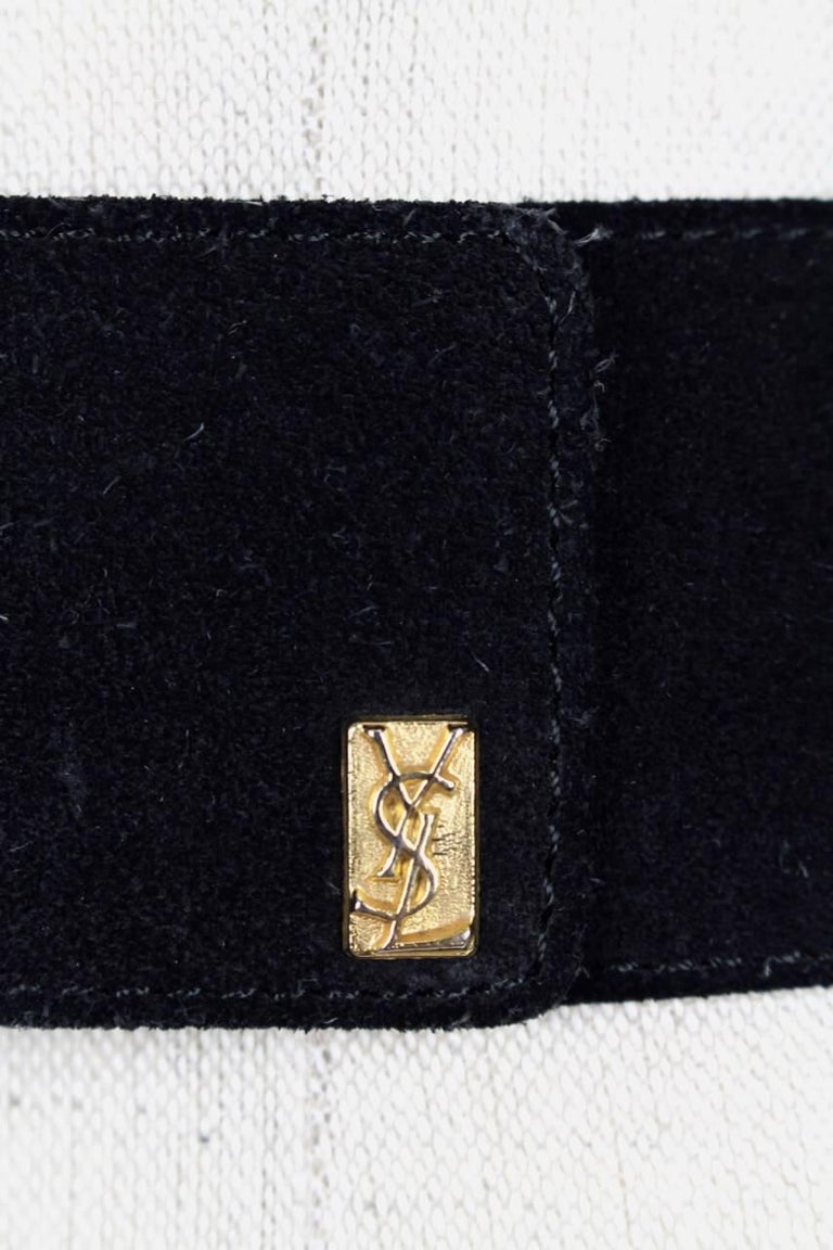 Yves Saint Laurent Black Suede Belt With Gold Tone Accents and YSL Logo ...