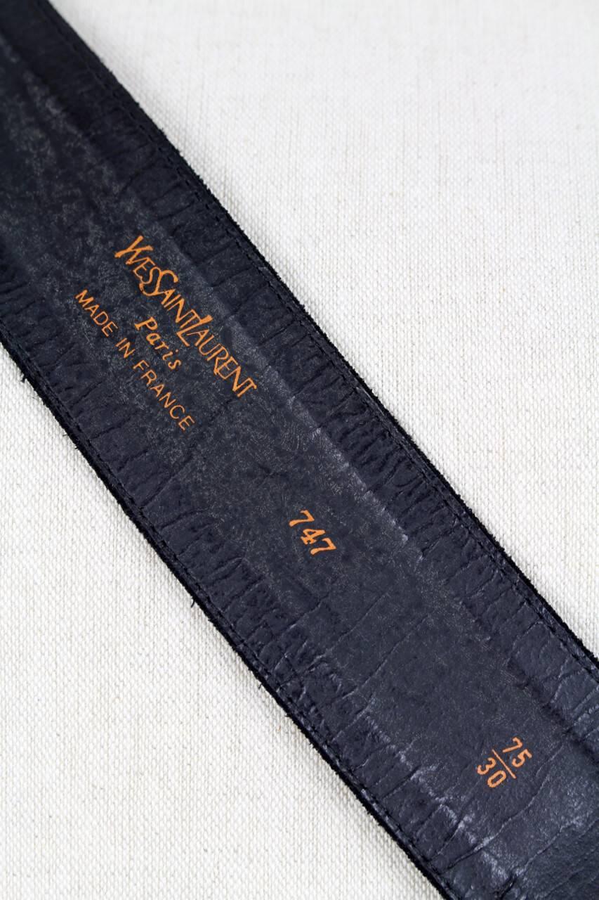 Yves Saint Laurent Black Suede Belt With Gold Tone Accents and YSL Logo, 1990s  3