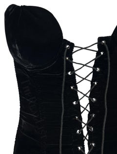 1990s Yves Saint Laurent Black Velvet Strapless Lace Up Corset Top