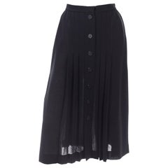 1990s Yves Saint Laurent Black Wool Pleated Midi Skirt Size 8/10
