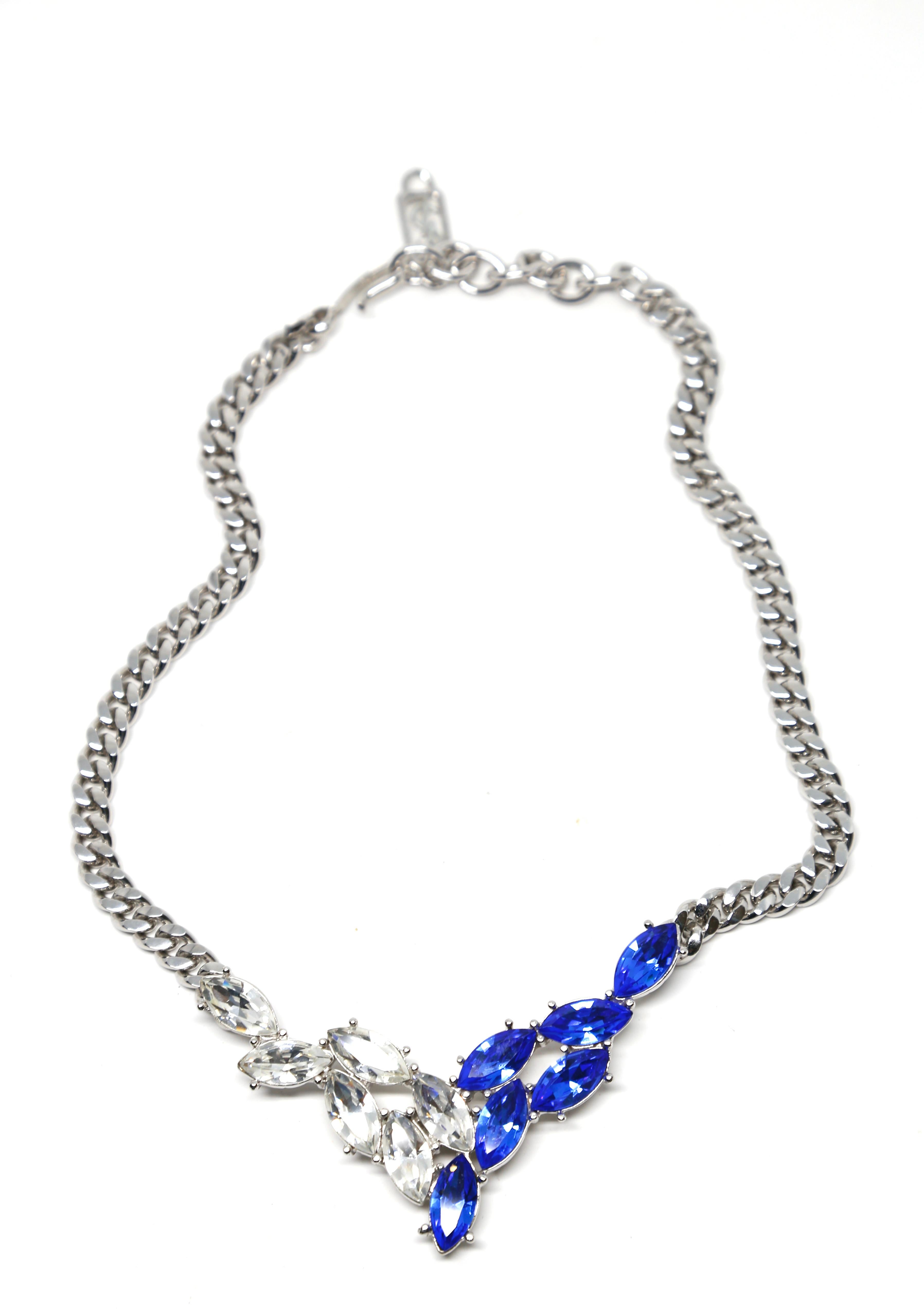1990's YVES SAINT LAURENT blue and clear faceted crystal necklace  In Excellent Condition For Sale In San Fransisco, CA