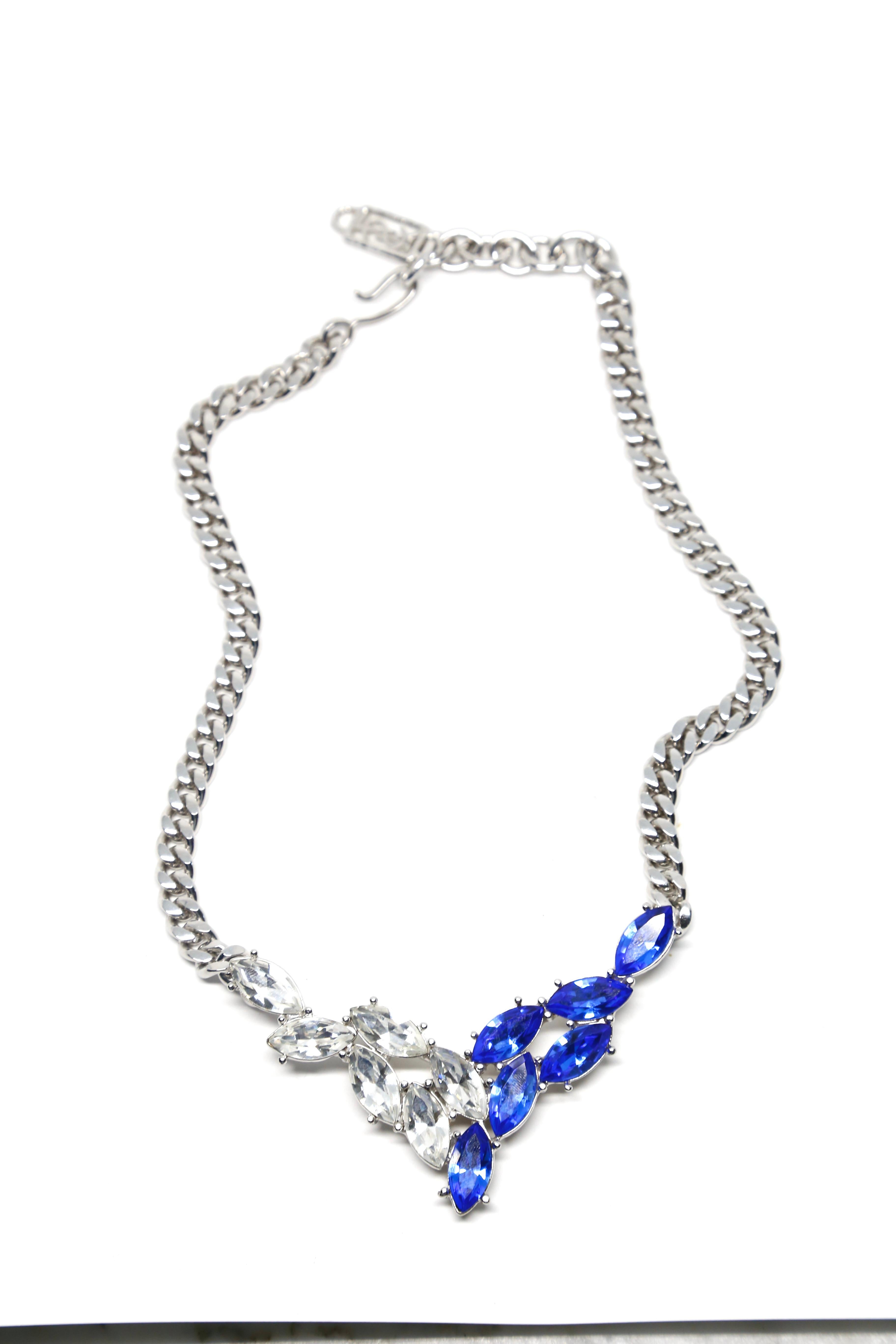 1990's YVES SAINT LAURENT blue and clear faceted crystal necklace  For Sale 1