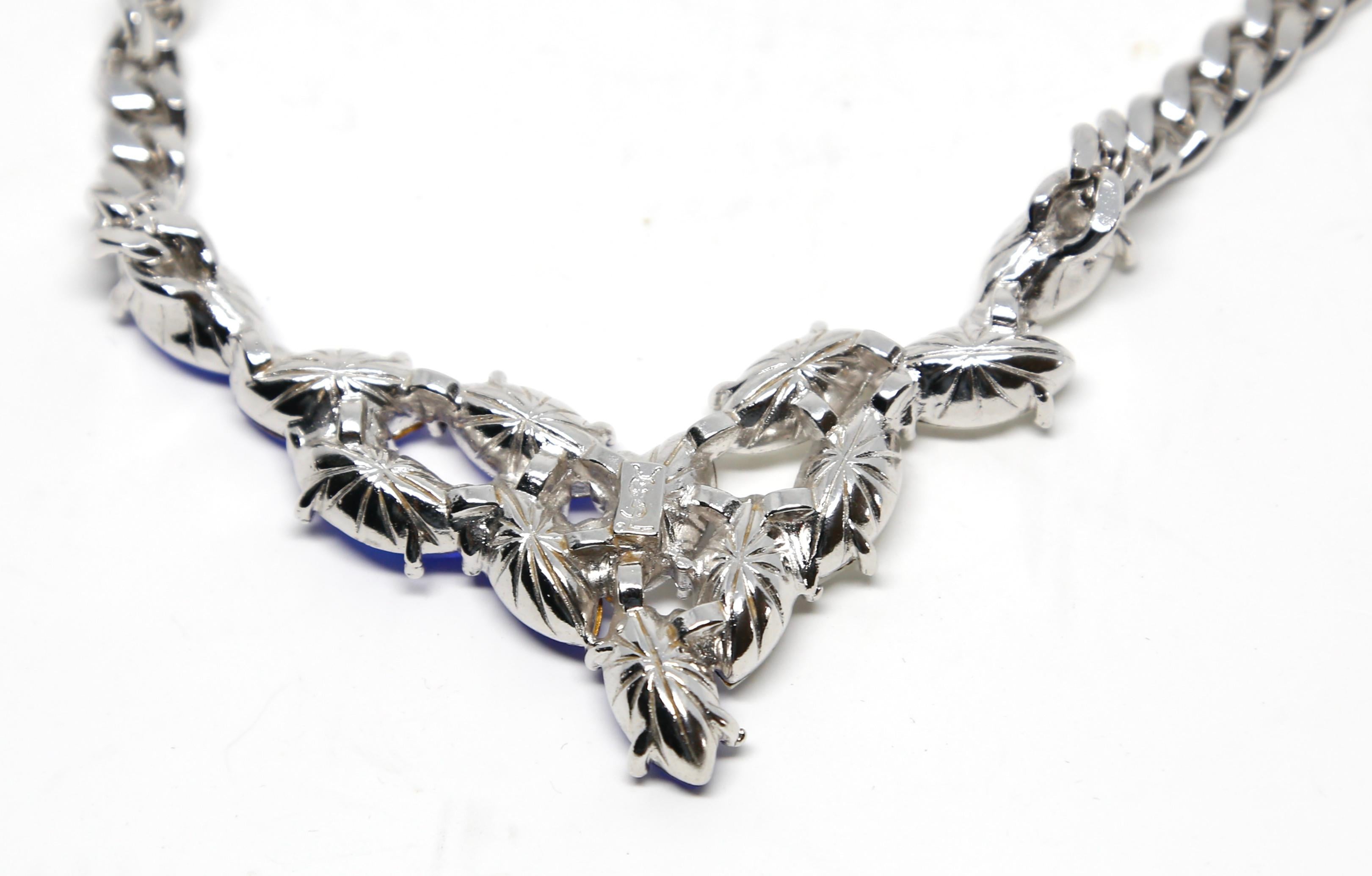 Collar de cristal facetado azul y transparente YVES SAINT LAURENT años 90 en venta 2