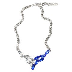 Collana anni '90 di Yves Saint Laurent in cristallo sfaccettato blu e trasparente