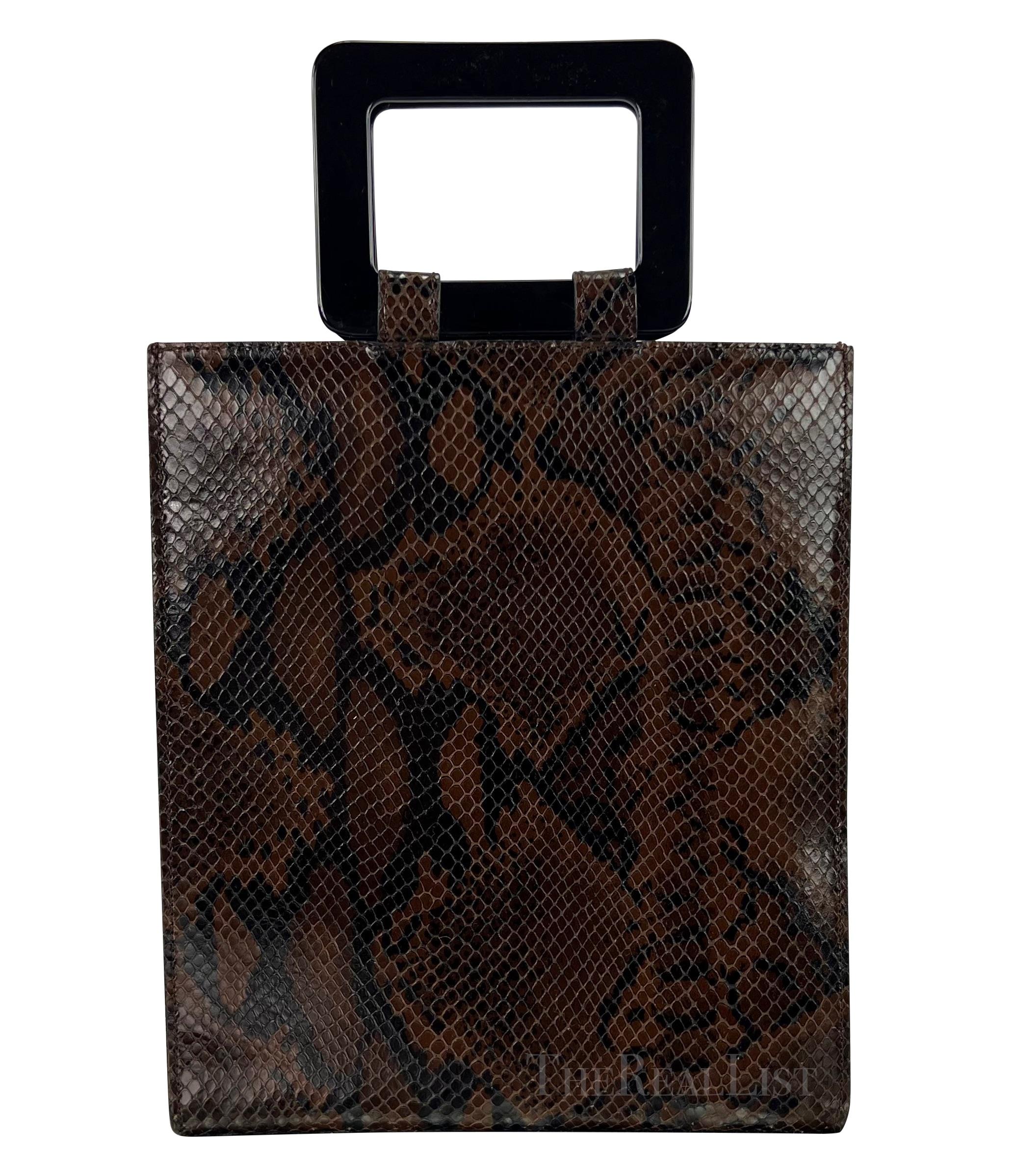 1990 Yves Saint Laurent Brown Brown Python Skin Logo Top Handle Tote Bag Pour femmes en vente