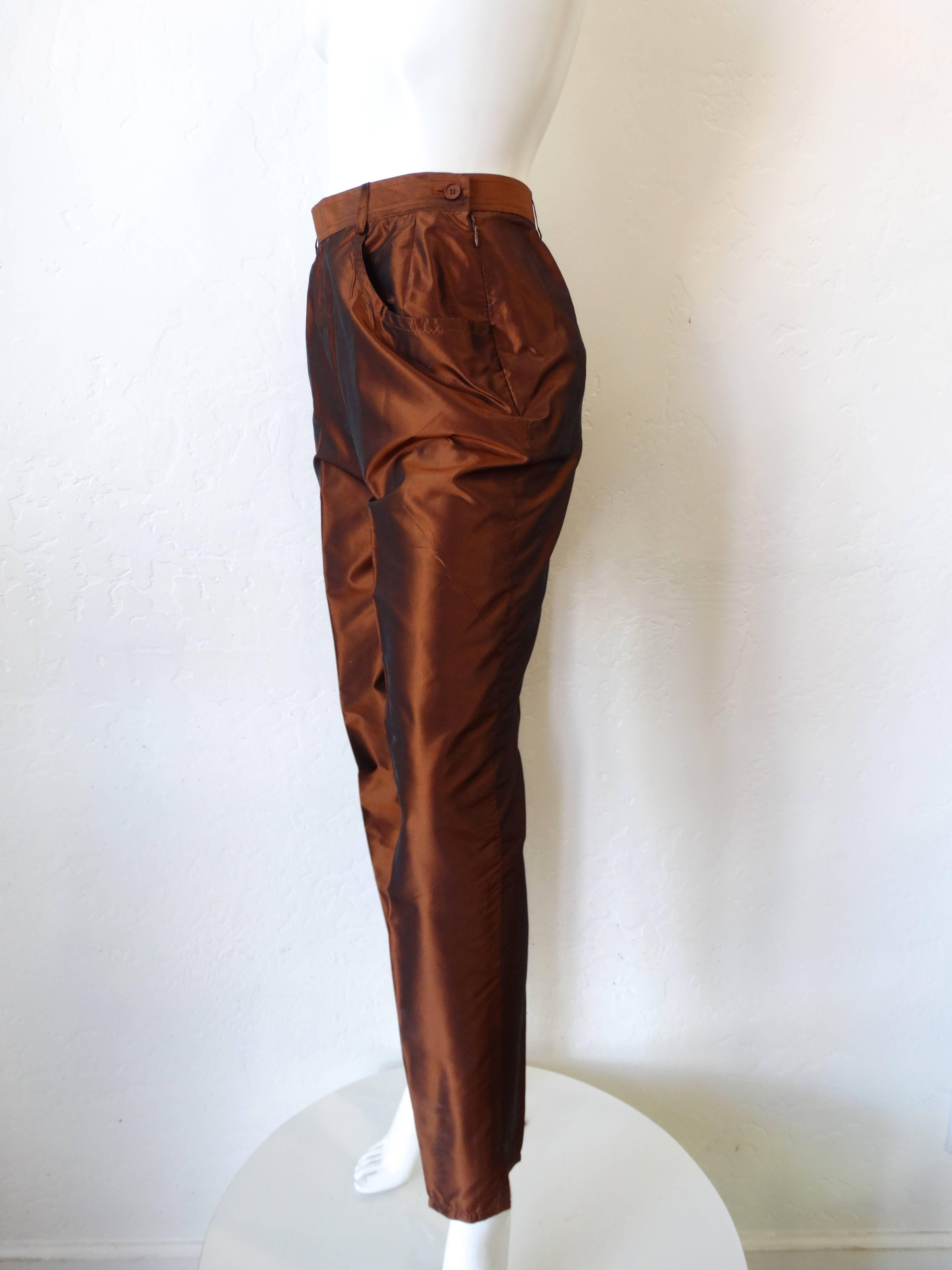 1990s Yves Saint Laurent Copper Shiny Pants  In Excellent Condition In Scottsdale, AZ