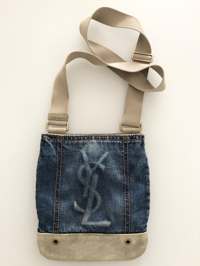 1990s Yves Saint Laurent Crossbody Shoulder Denim Logo Bag at 1stDibs
