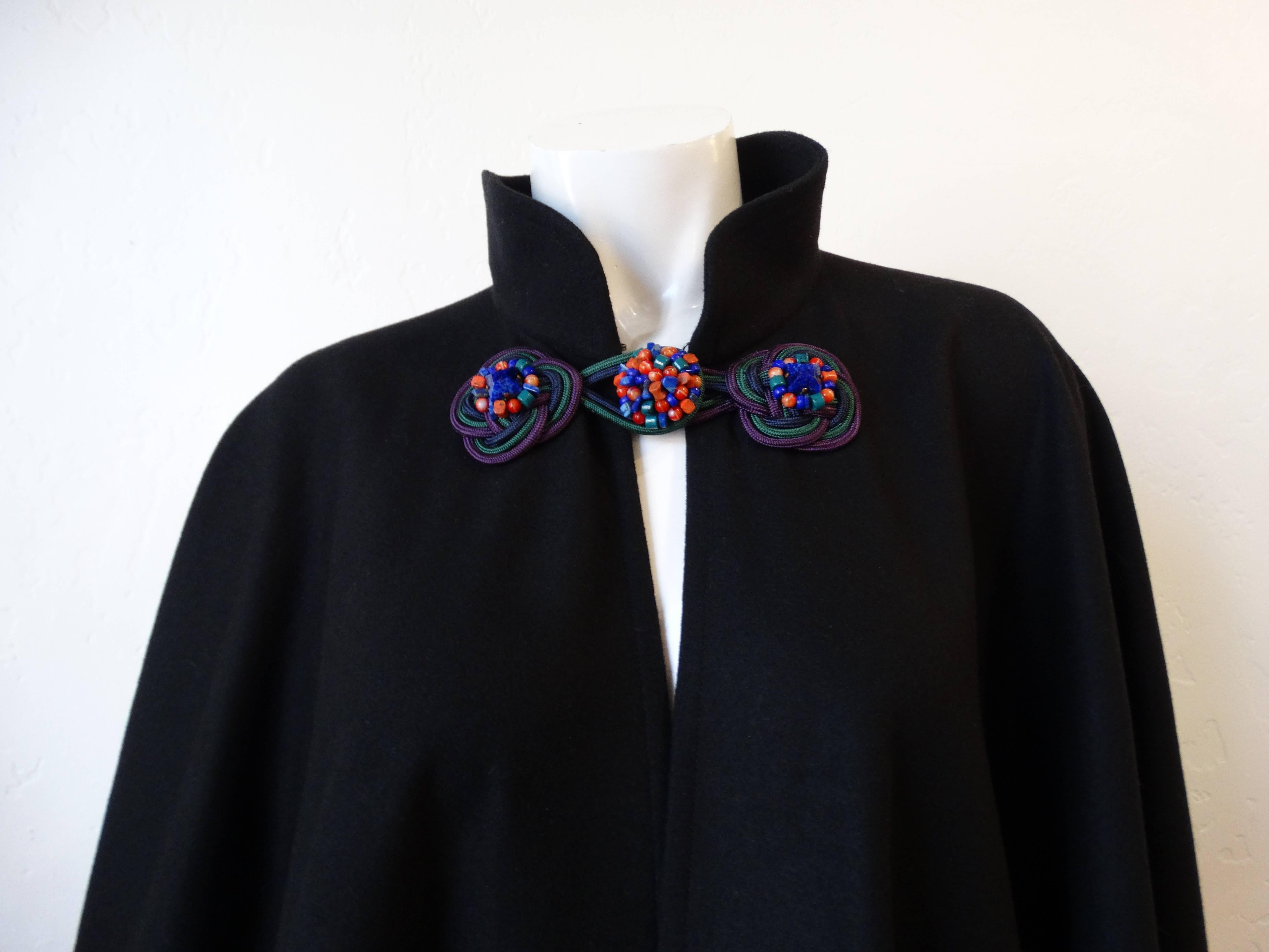 1990s Yves Saint Laurent Dramatic Jeweled Black Cape In Excellent Condition In Scottsdale, AZ