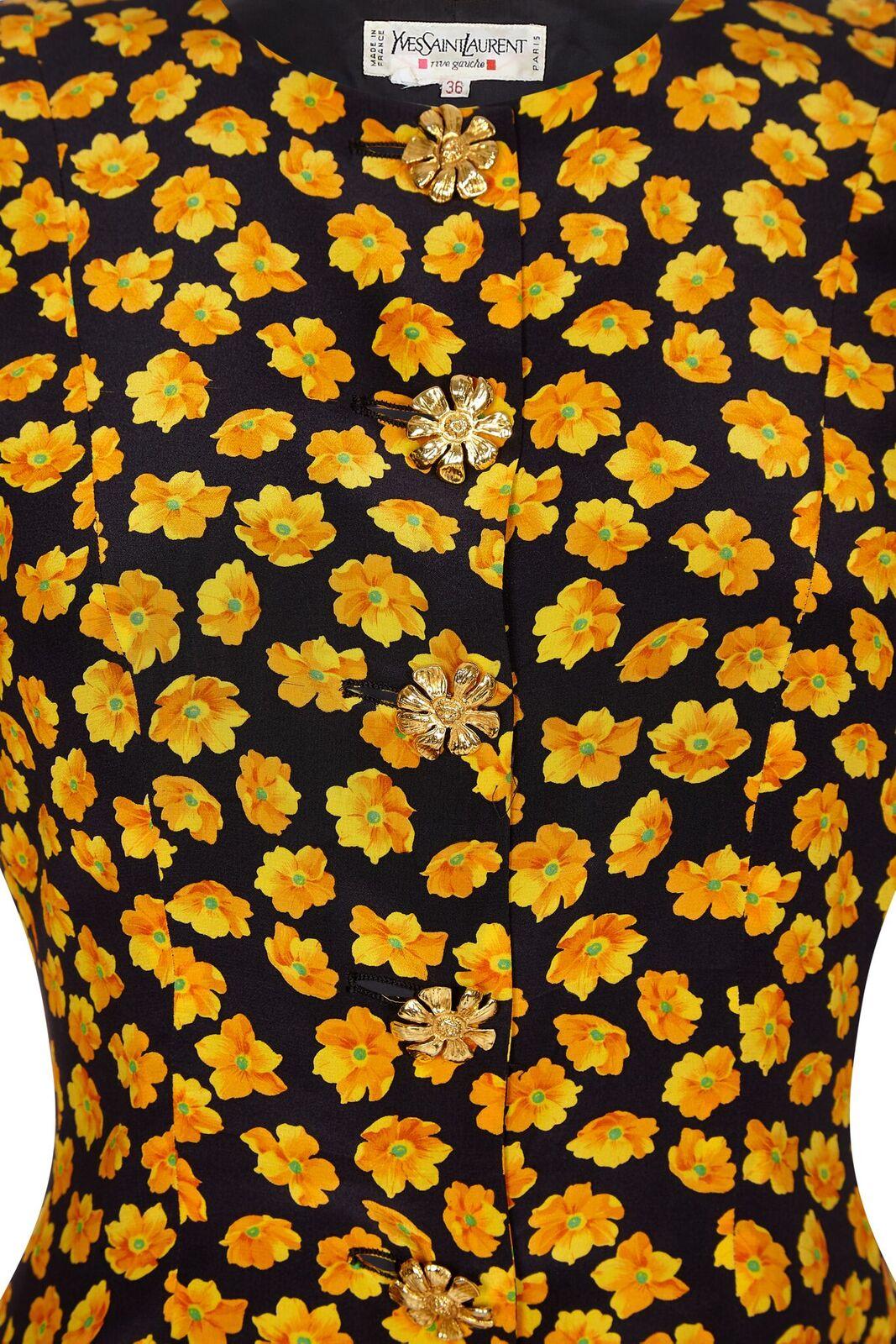 Brown 1990s Yves Saint Laurent Floral Silk Suit For Sale