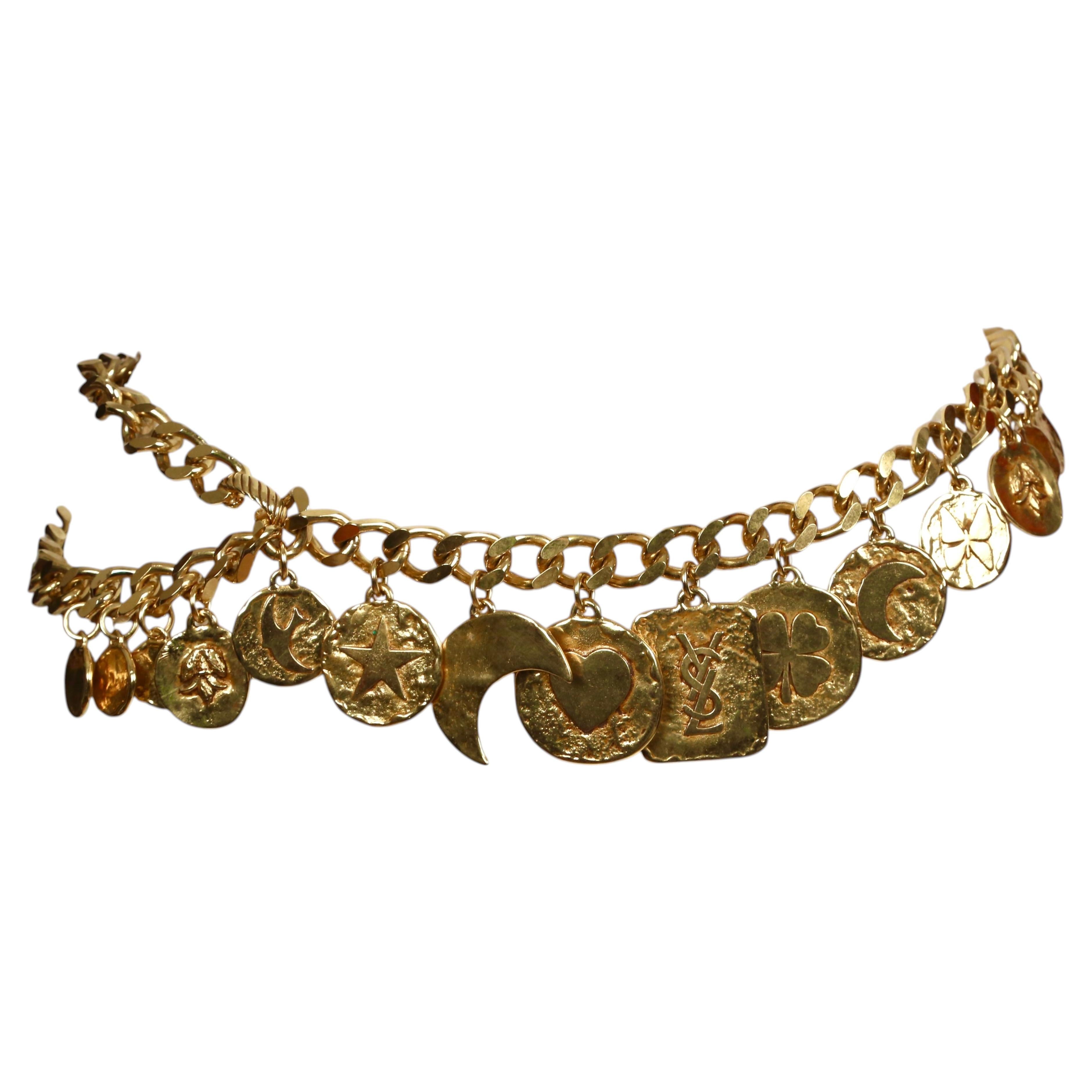 1990's YVES SAINT LAURENT gilt coin charm belt or necklace