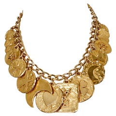 1990's YVES SAINT LAURENT gilt coin charm necklace
