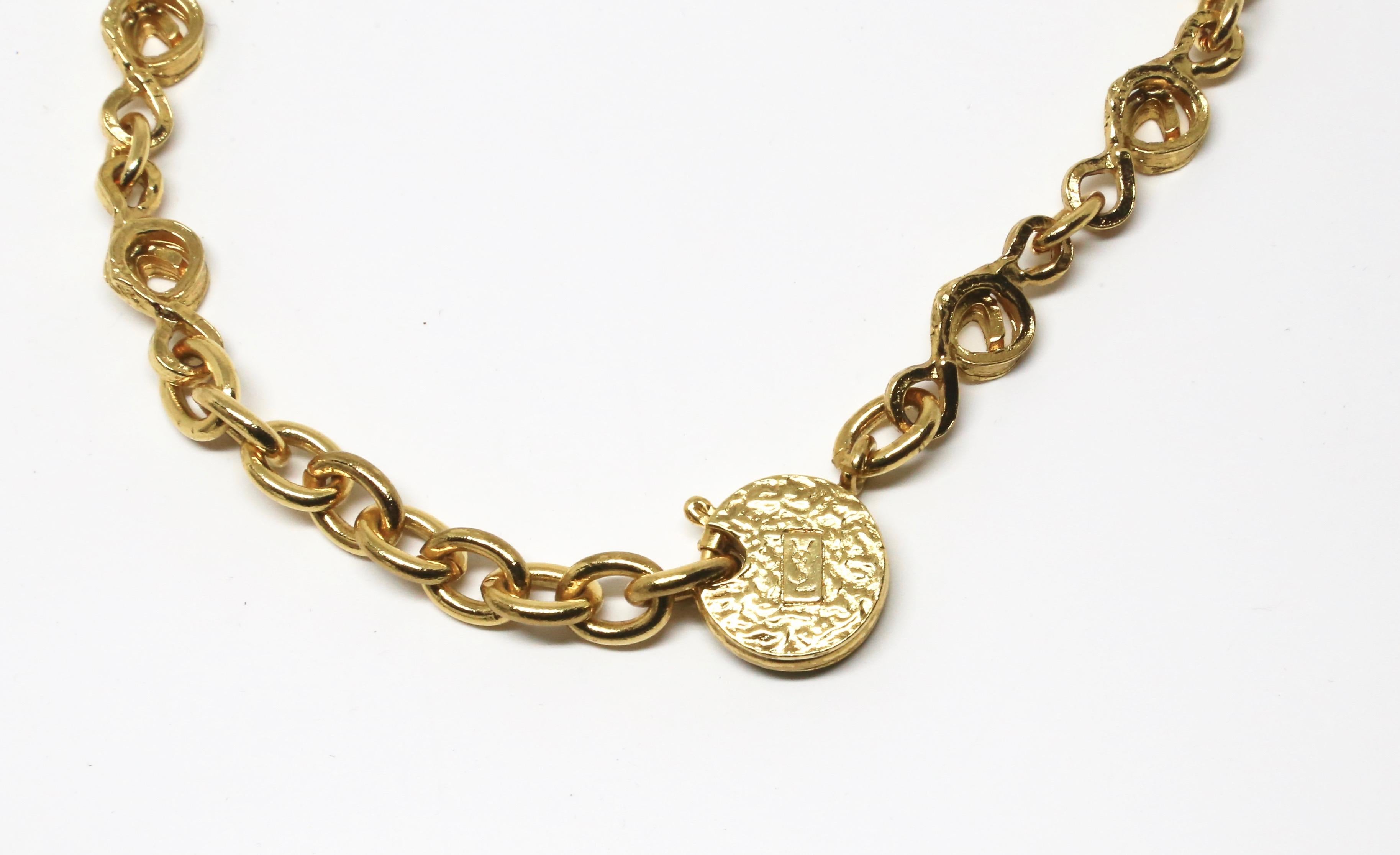 Women's or Men's 1990's YVES SAINT LAURENT gilt rose necklace For Sale