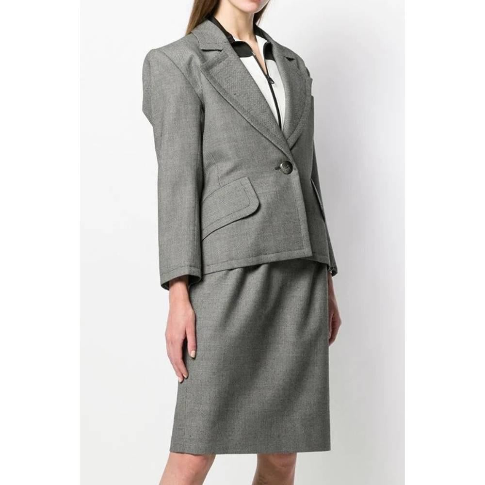 Gray 1990s Yves Saint Laurent Grey Skirt Suit