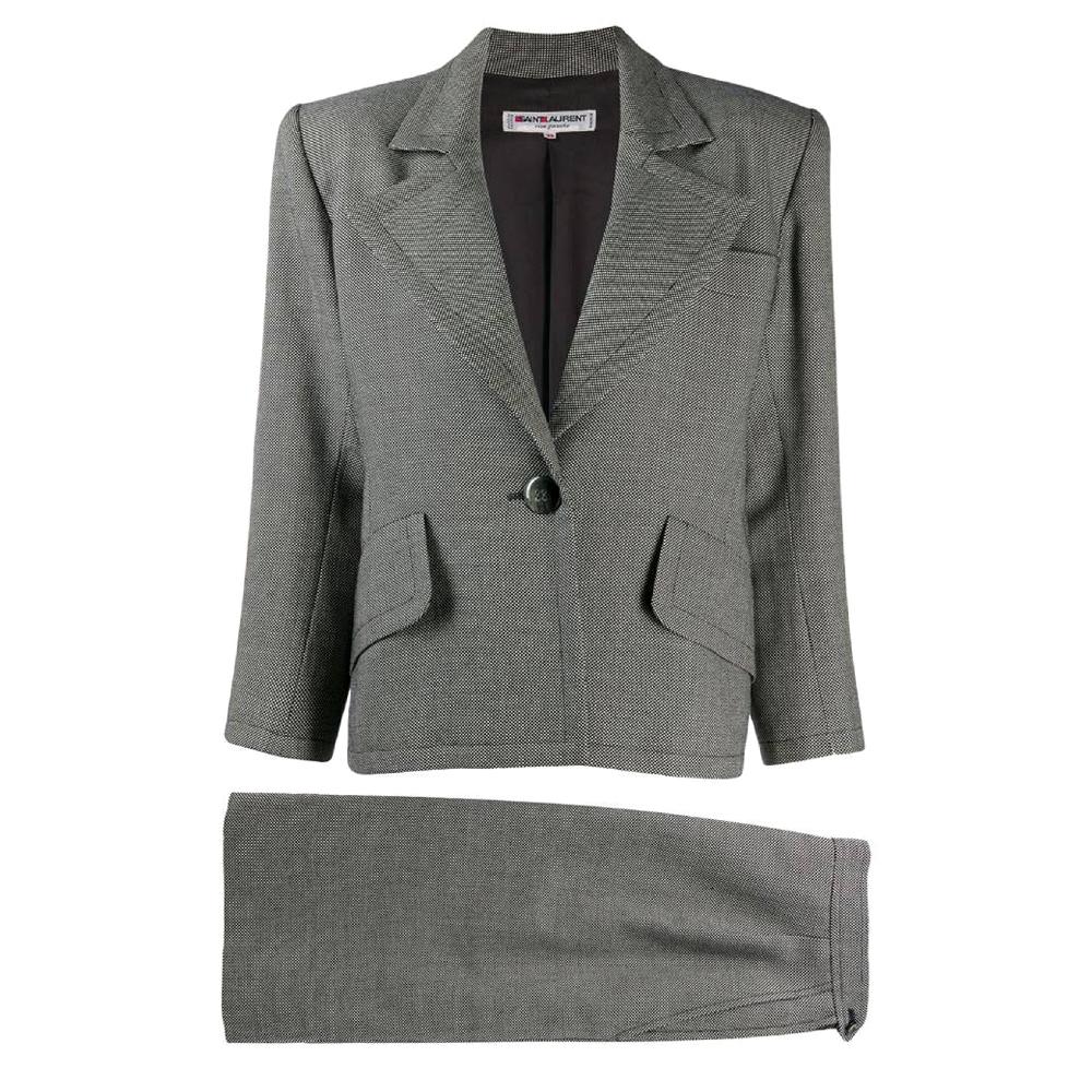 1990s Yves Saint Laurent Grey Skirt Suit