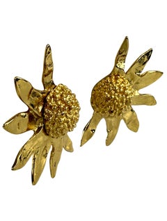 1990s Yves Saint Laurent Half Daisey Gold-Tone Clip-On Earrings