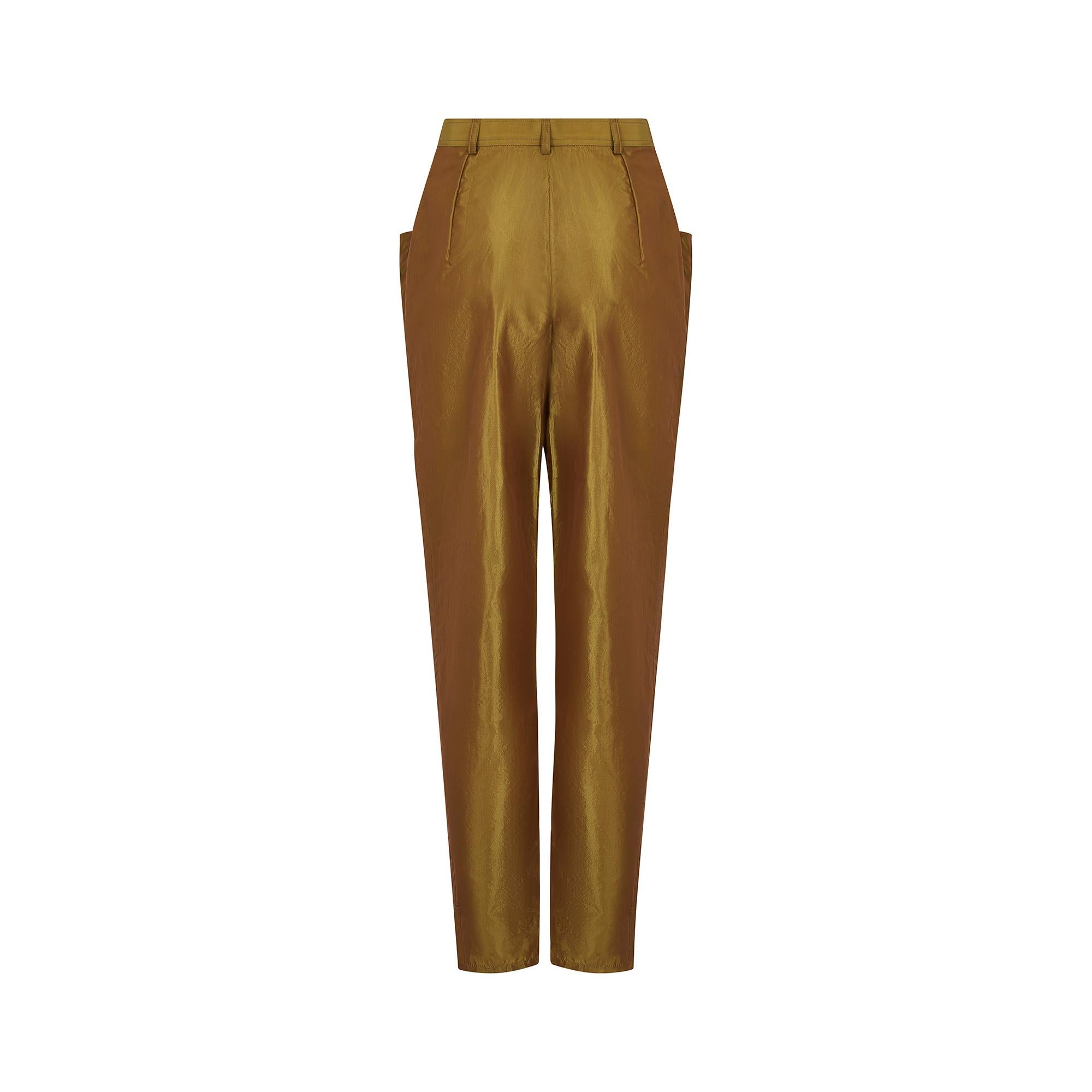 1990s Yves Saint Laurent Iridescent Green Silk Trousers In New Condition For Sale In London, GB