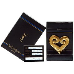 Vintage 1990s Yves Saint Laurent Large Gold Plated Heart Brooch with Original Box