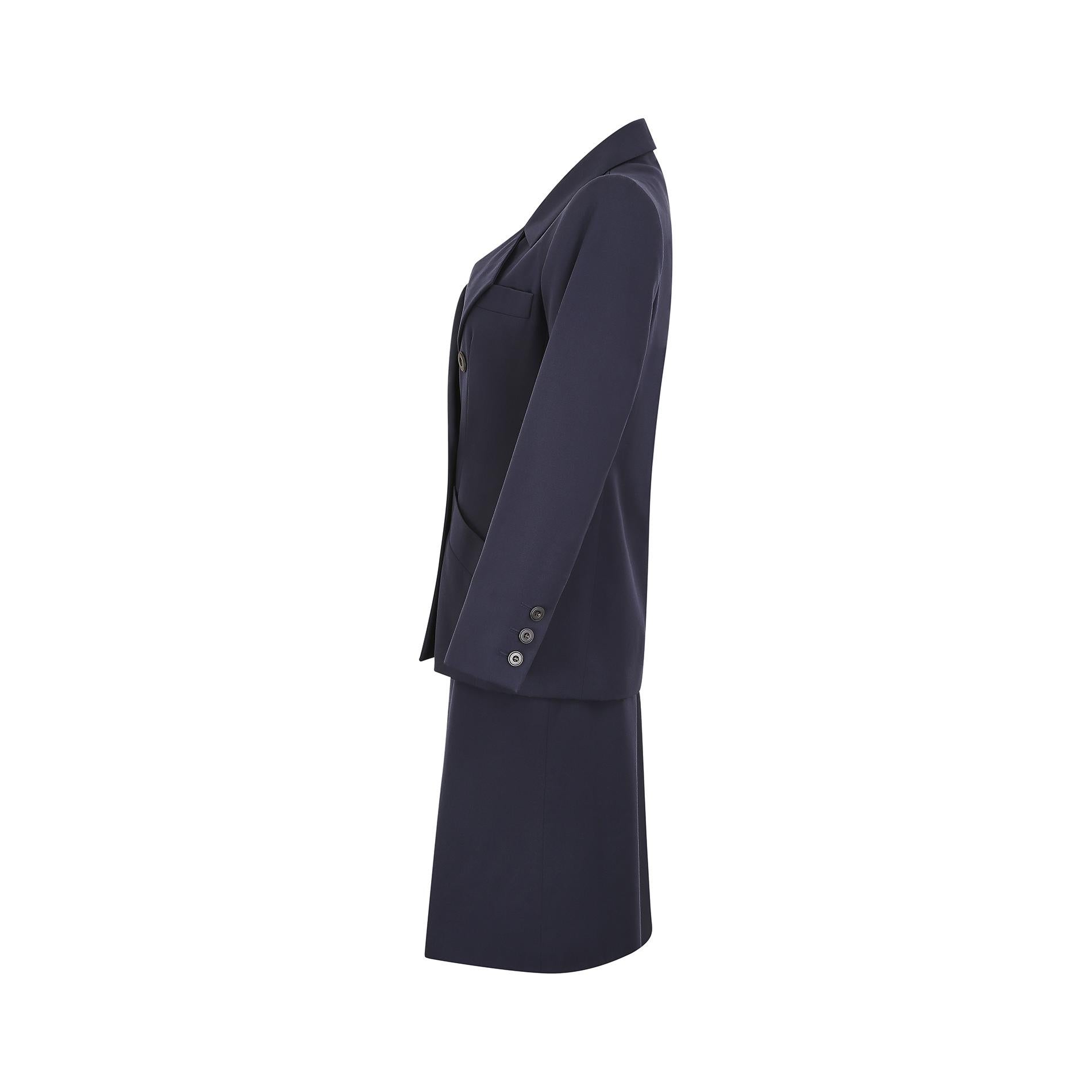 Black 1990s Yves Saint Laurent Navy Blazer Skirt Suit For Sale