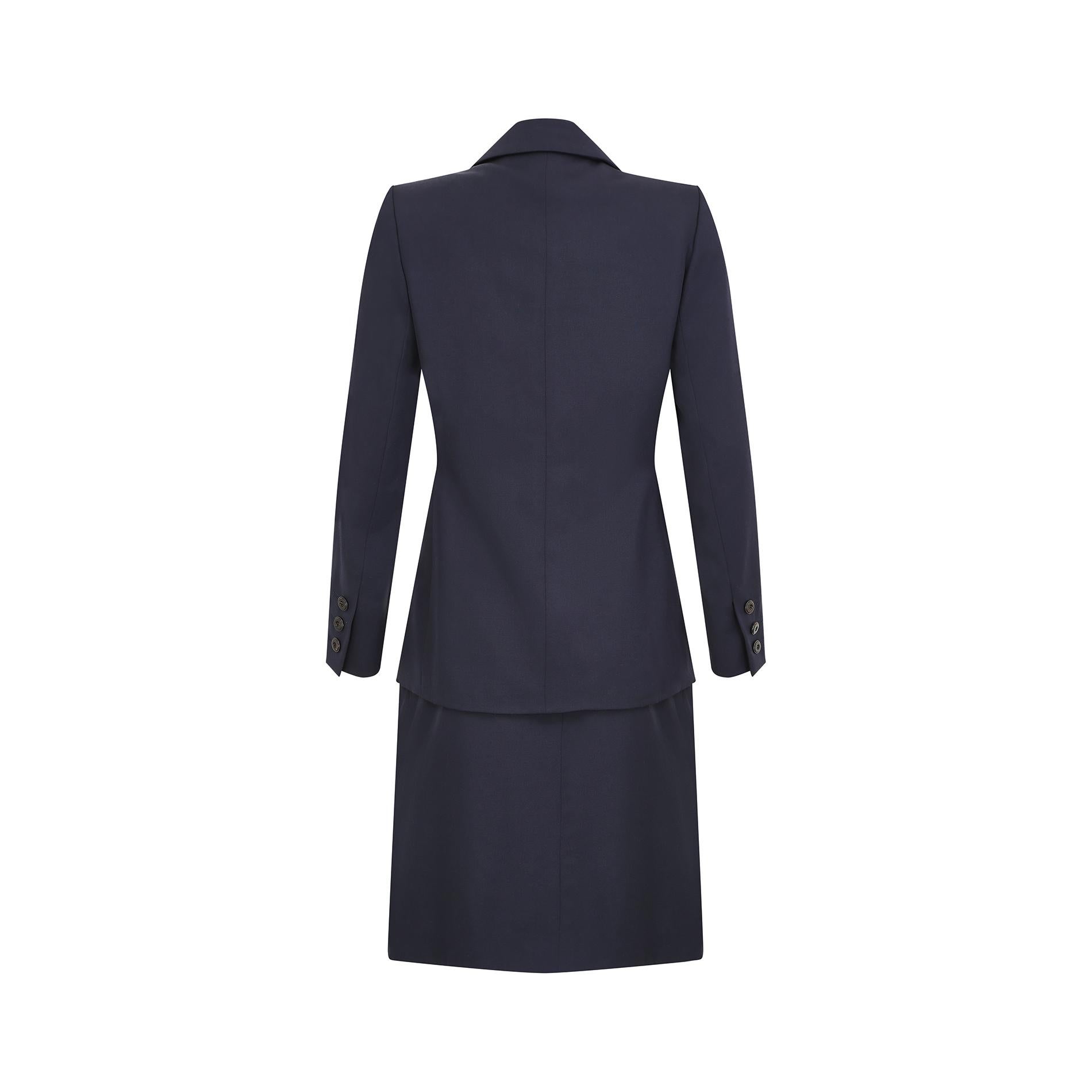 1990s Yves Saint Laurent Navy Blazer Skirt Suit In Excellent Condition For Sale In London, GB