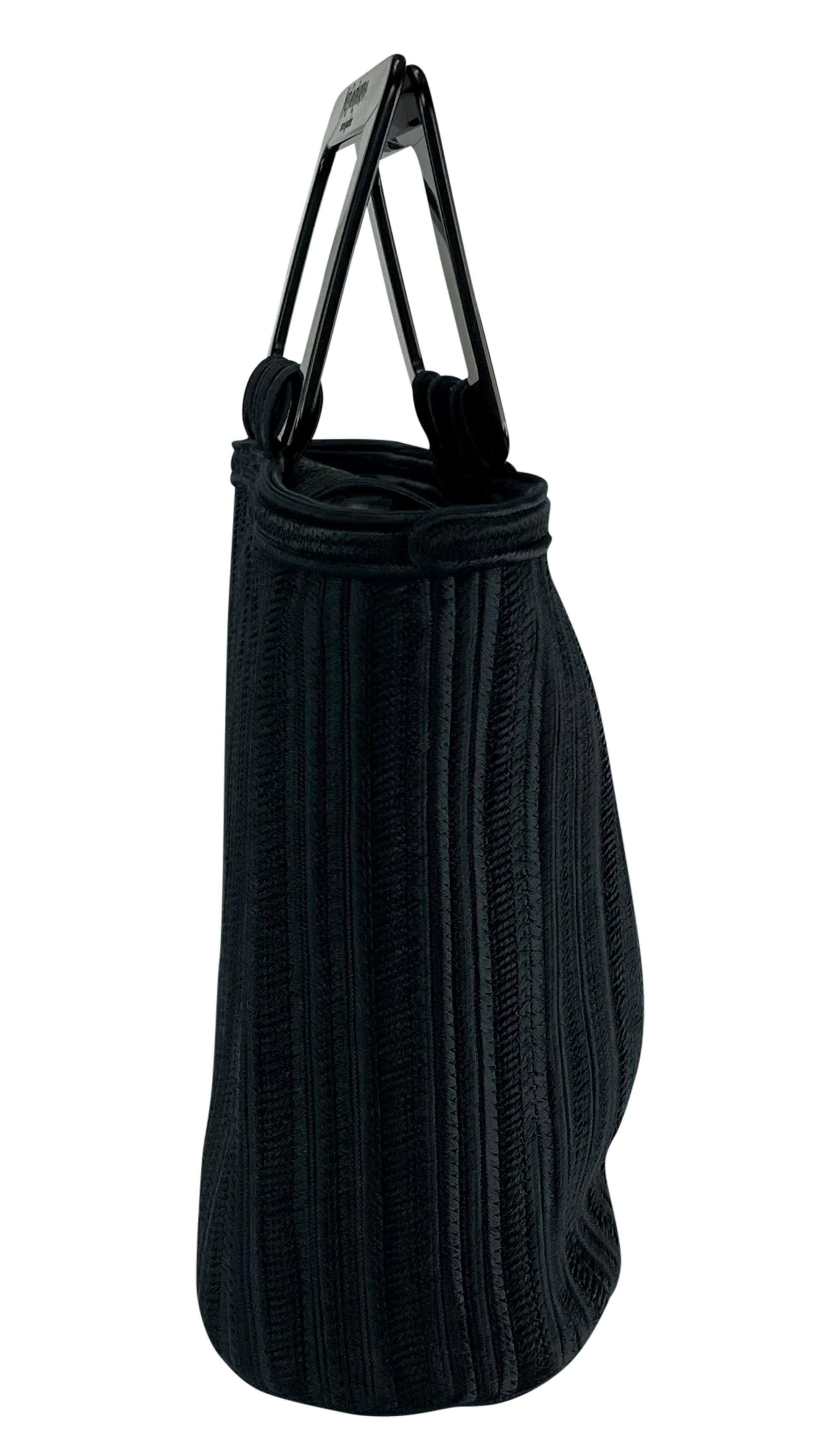 1990s Yves Saint Laurent Navy Blue Woven Cord Black Acrylic Handle Tote Bag For Sale 2