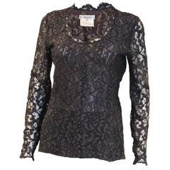 Vintage 1990s Yves Saint Laurent Navy Lace Top