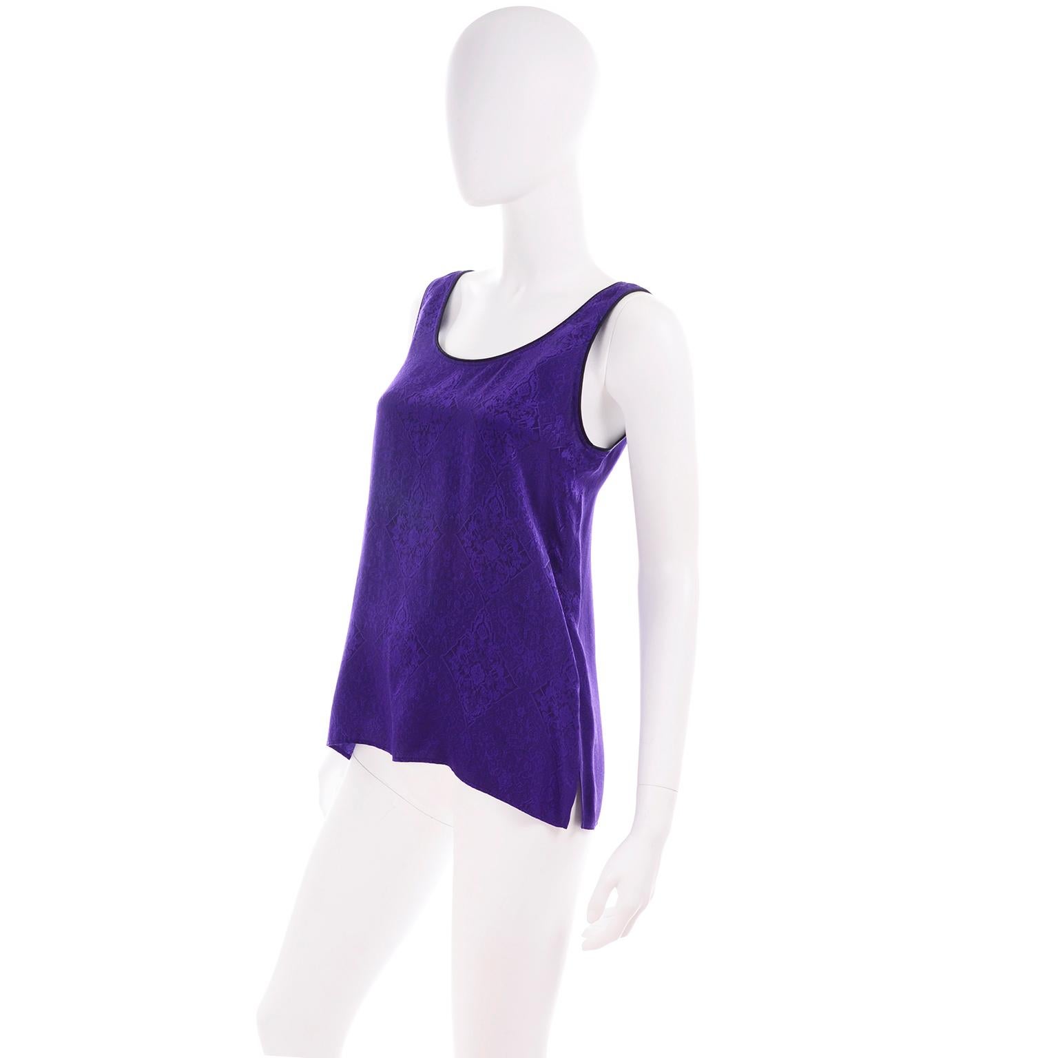 1990s Yves Saint Laurent Purple Silk Jacquard Vintage Sleeveless Top In Excellent Condition In Portland, OR