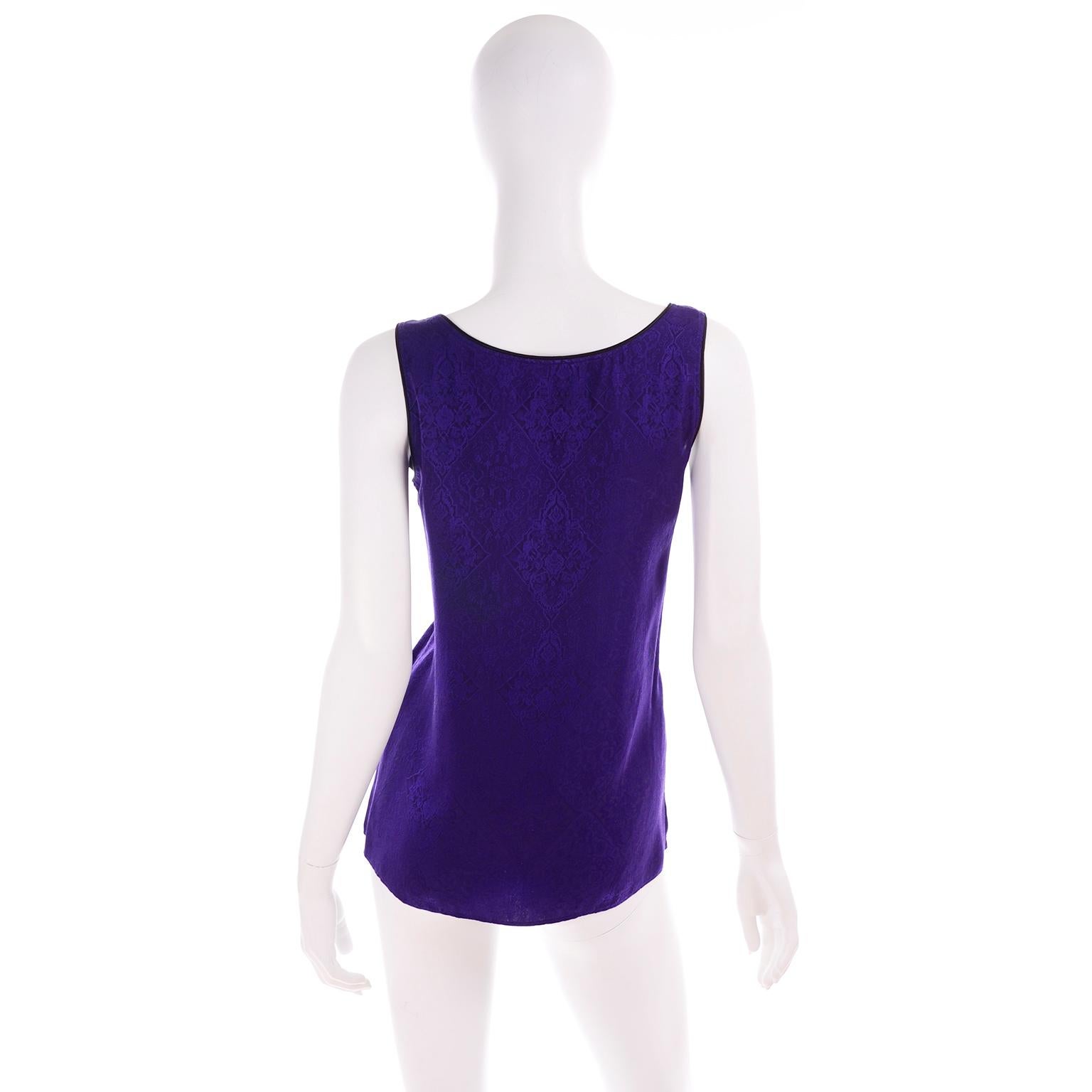 Women's 1990s Yves Saint Laurent Purple Silk Jacquard Vintage Sleeveless Top
