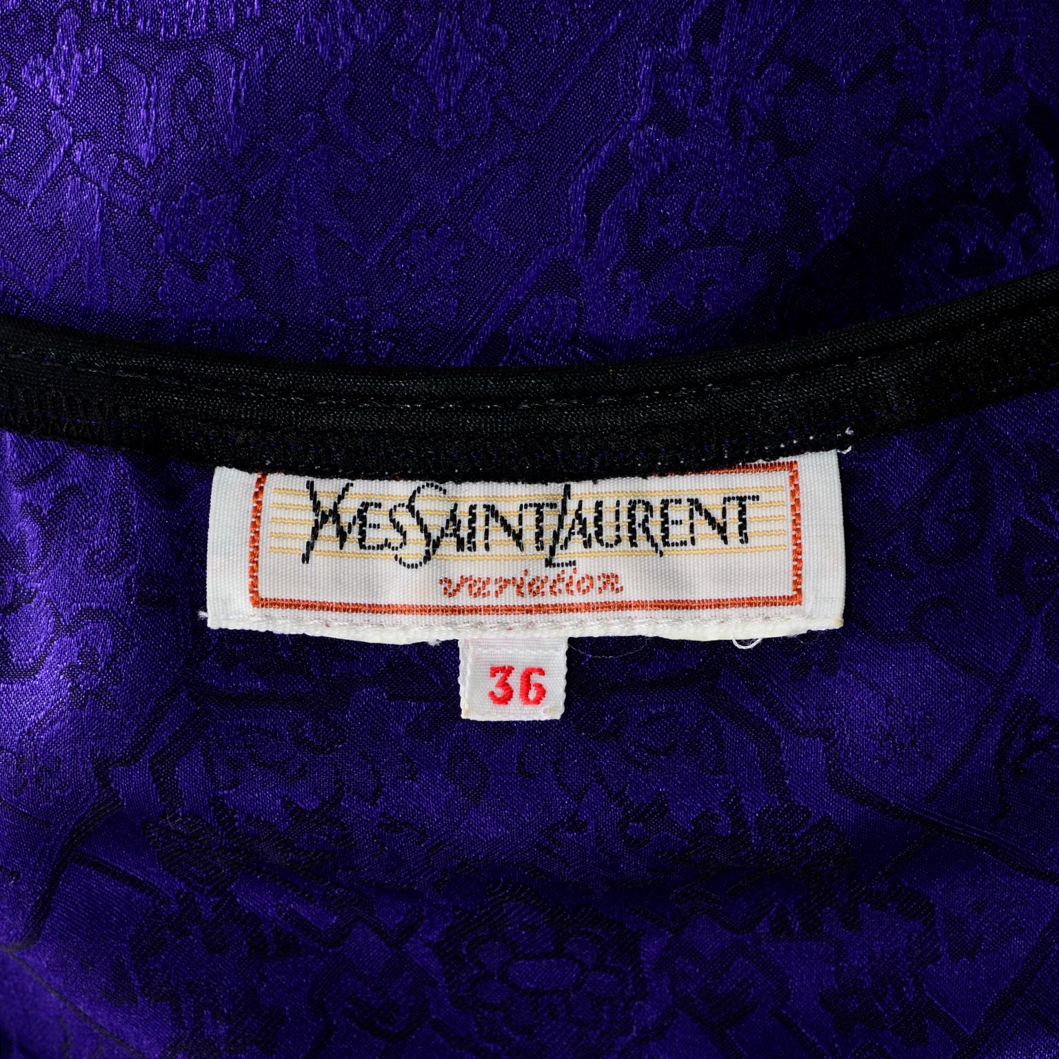 1990s Yves Saint Laurent Purple Silk Jacquard Vintage Sleeveless Top 3