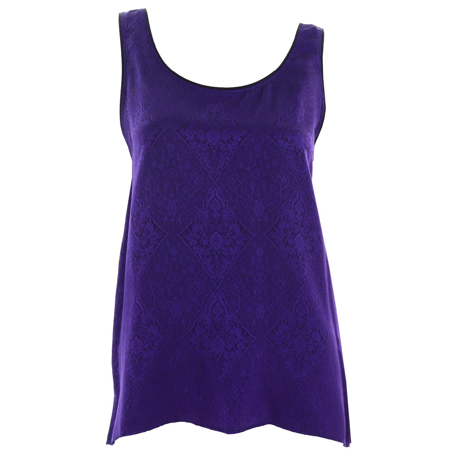 1990s Yves Saint Laurent Purple Silk Jacquard Vintage Sleeveless Top