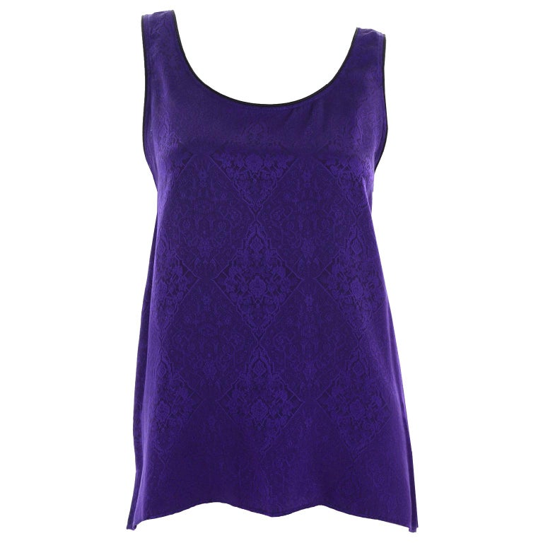 1990s Yves Saint Laurent Purple Silk Jacquard Vintage Sleeveless Top ...