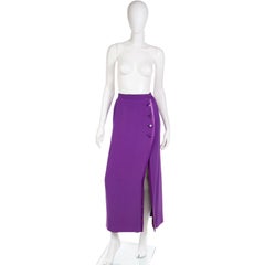 1990s Yves Saint Laurent Purple Wool Crepe Long Skirt With Long Slit