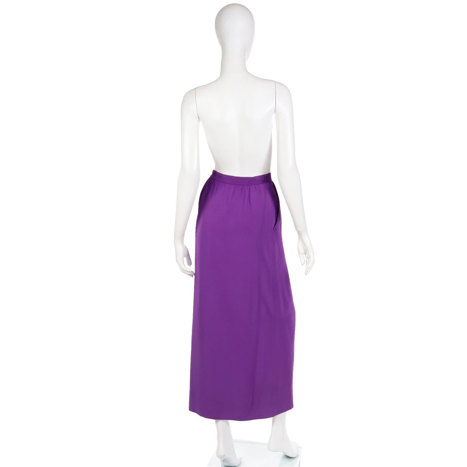 1990s Yves Saint Laurent Purple Wool Crepe Long Skirt With Long Slit In Excellent Condition For Sale In Portland, OR