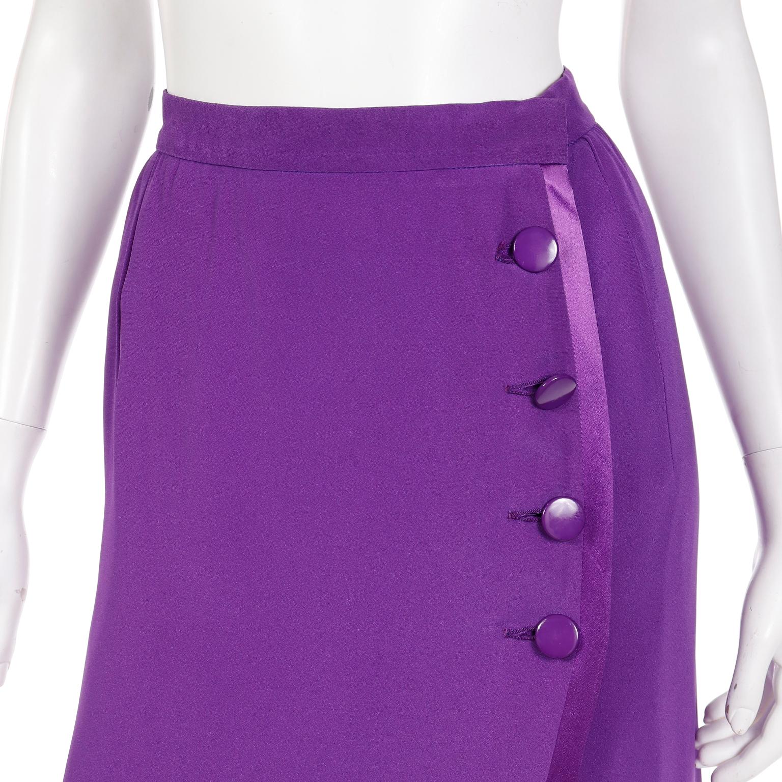 Women's 1990s Yves Saint Laurent Purple Wool Crepe Long Skirt With Long Slit For Sale
