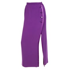 Vintage 1990s Yves Saint Laurent Purple Wool Crepe Long Skirt With Long Slit