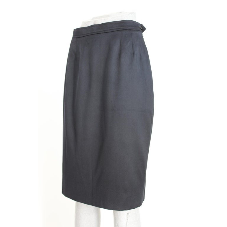 1990s Yves Saint Laurent Rive Gauce Black Silk Wool Pencil Skirt at 1stDibs