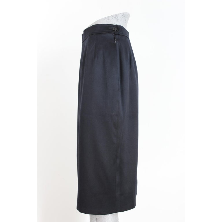 1990s Yves Saint Laurent Rive Gauce Black Silk Wool Pencil Skirt  In Good Condition For Sale In Brindisi, Bt